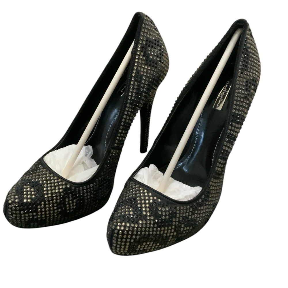 Report Signature High Heels White Black Rhinestone Leopard Platform Pumps